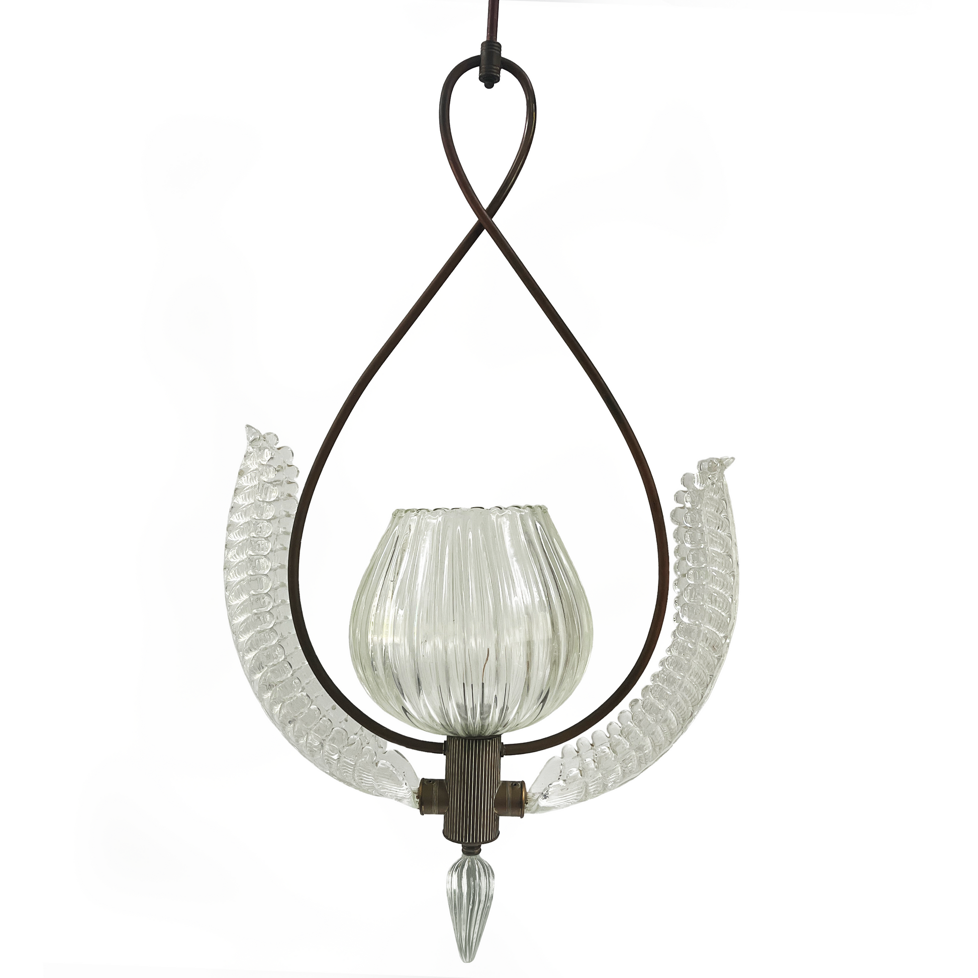 Art Deco Barovier & Toso Murano Glass Pendant Light - alternate angle