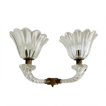 Vintage Double Armed Murano Glass and Brass Sconce