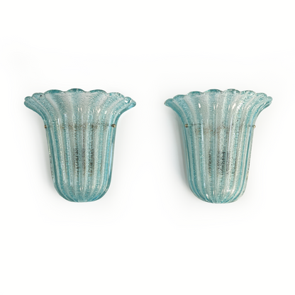 Pair of Vintage Blue Murano Sconces by Barovier & Toso