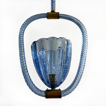 Blue Murano Glass Pendant Light by Barovier Toso