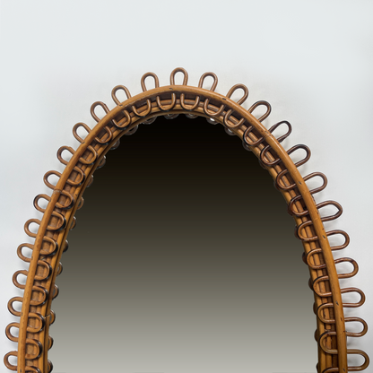 Large Vintage Oval Bamboo Mirror by Franco Albini for Bonacina