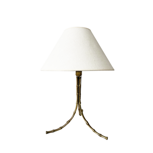 Brass bamboo tripod table lamp attributed to Maison Bagues, 1950s French