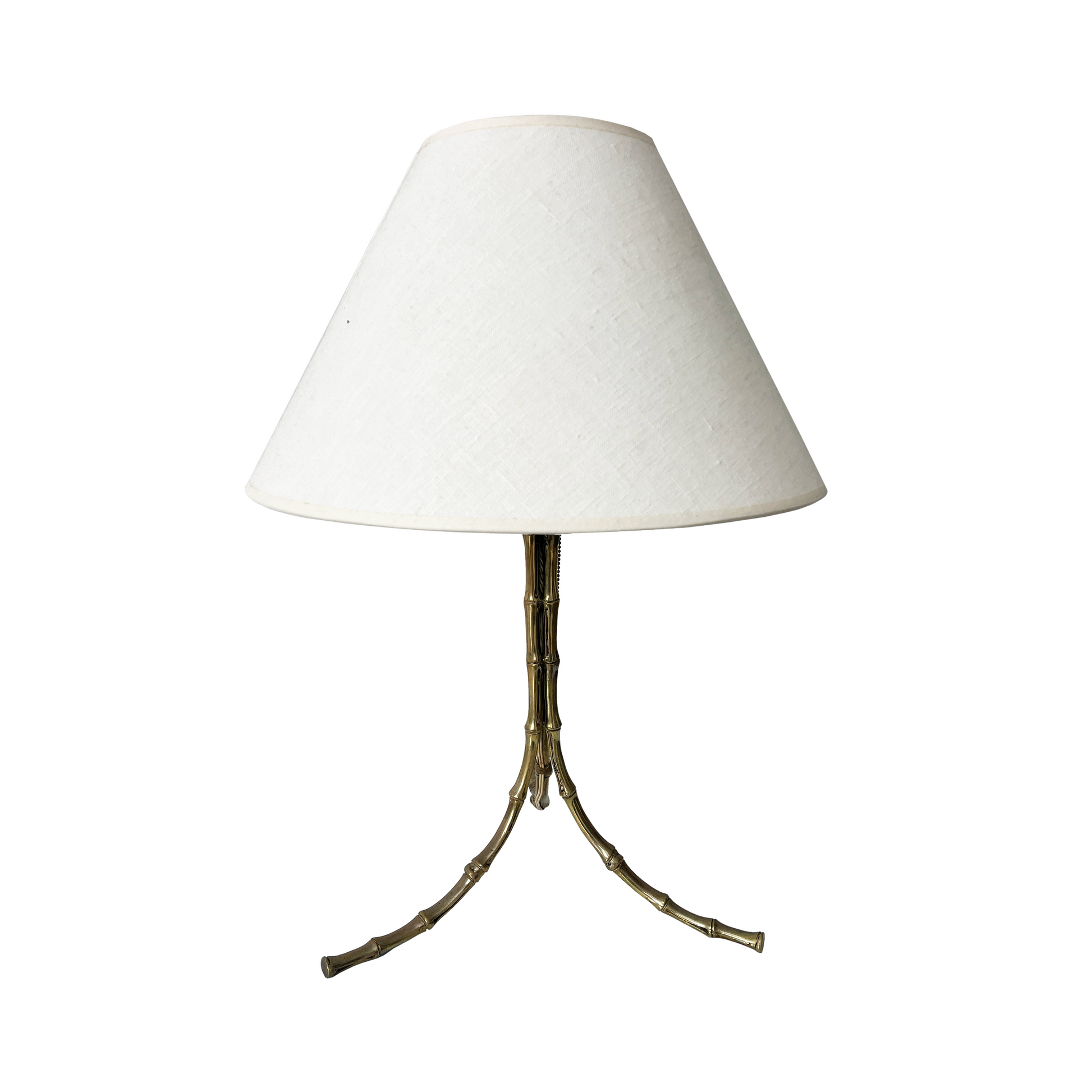 Brass bamboo tripod table lamp attributed to Maison Bagues, 1950s French