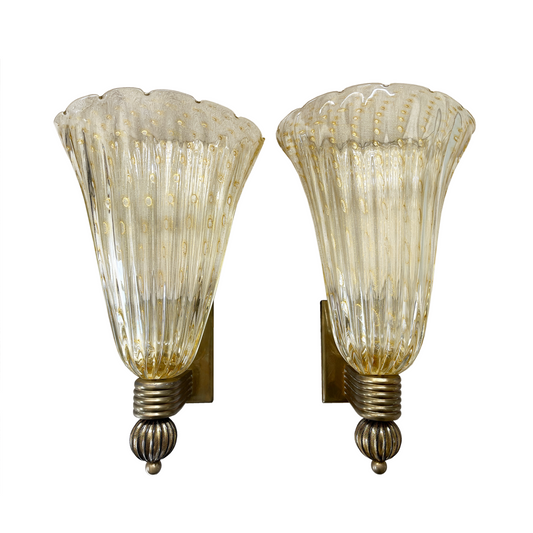 Large Pair of Bullicante Murano Glass Wall Lights