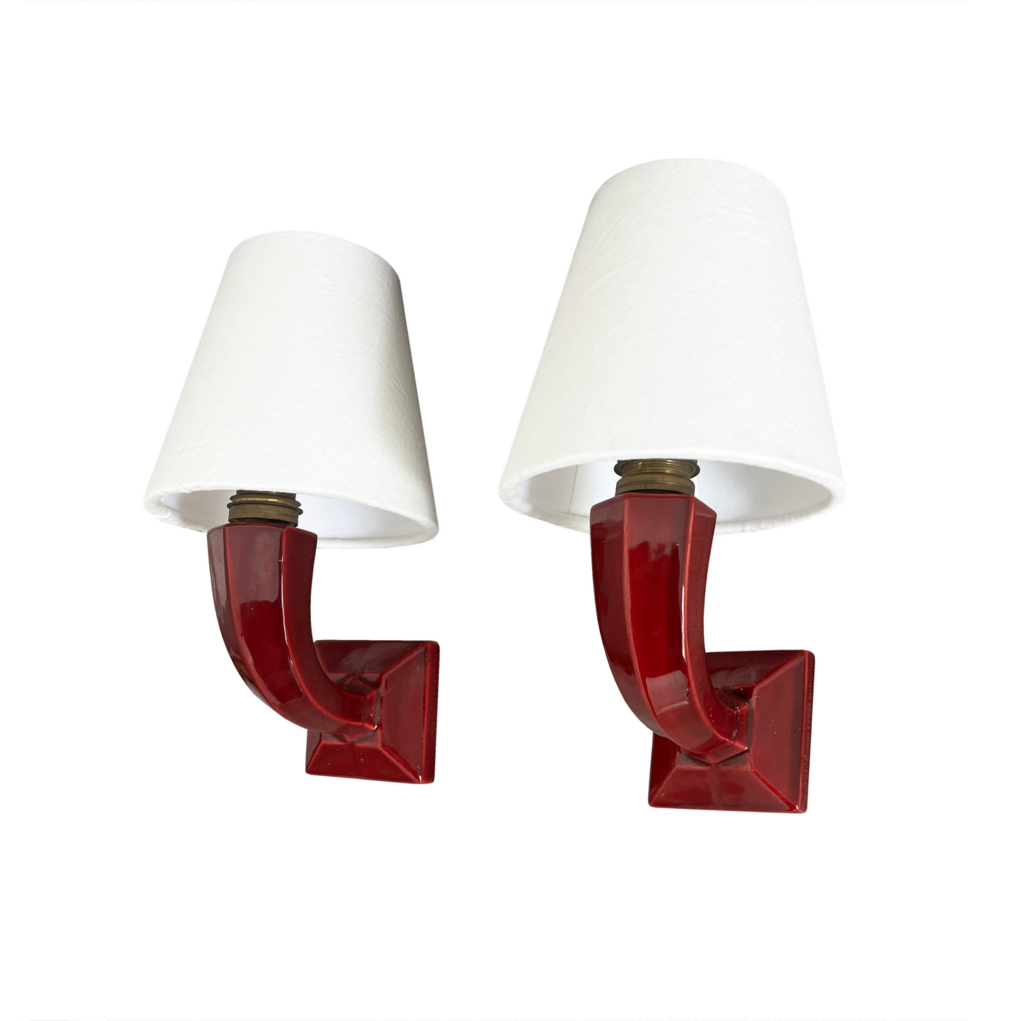 Pair of Burgundy Ceramic Art Deco Wall Lights