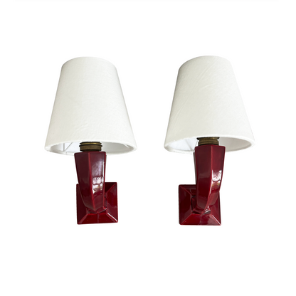 Pair of Burgundy Ceramic Art Deco Wall Lights