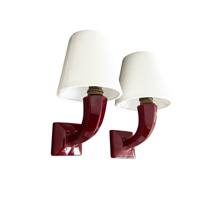 Pair of Burgundy Ceramic Art Deco Wall Lights