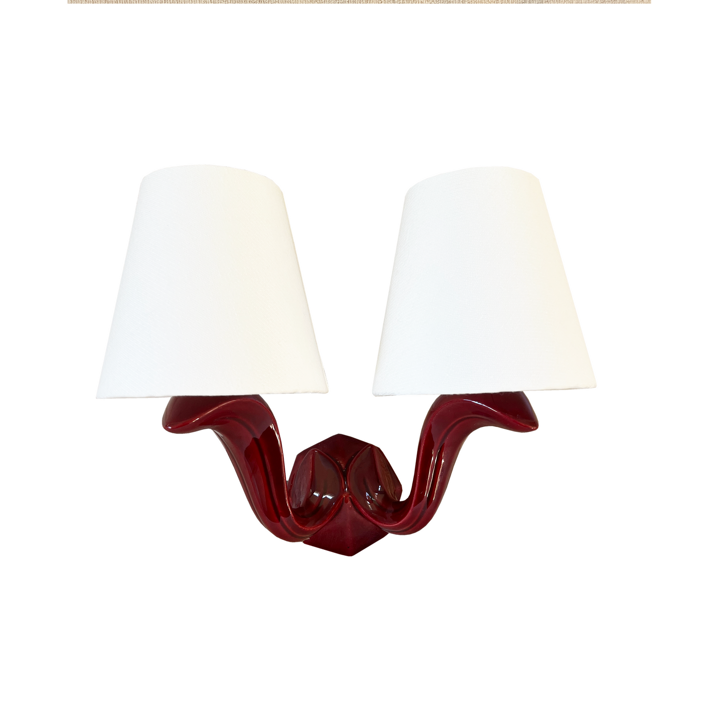 Pair of Burgundy Twin Arm Ceramic Sconces