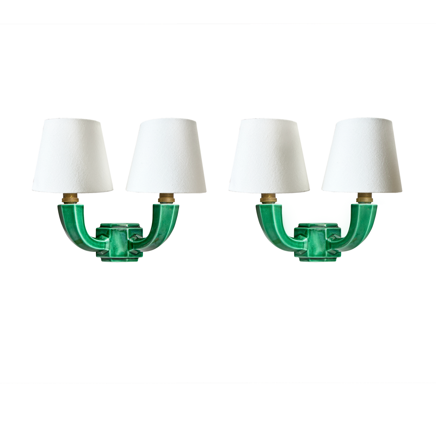 Pair of Twin-Arm Art Deco Ceramic Wall Lights