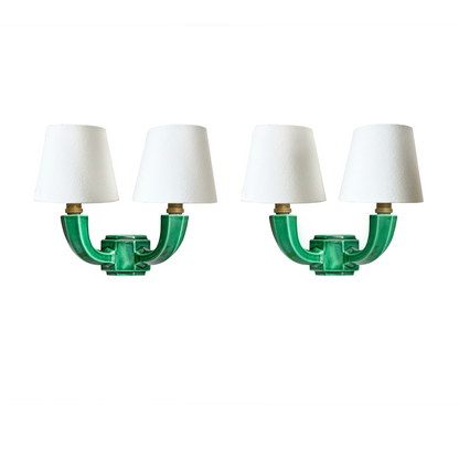 Pair of Twin-Arm Art Deco Ceramic Wall Lights