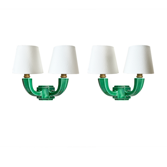 Pair of Twin-Arm Art Deco Ceramic Wall Lights