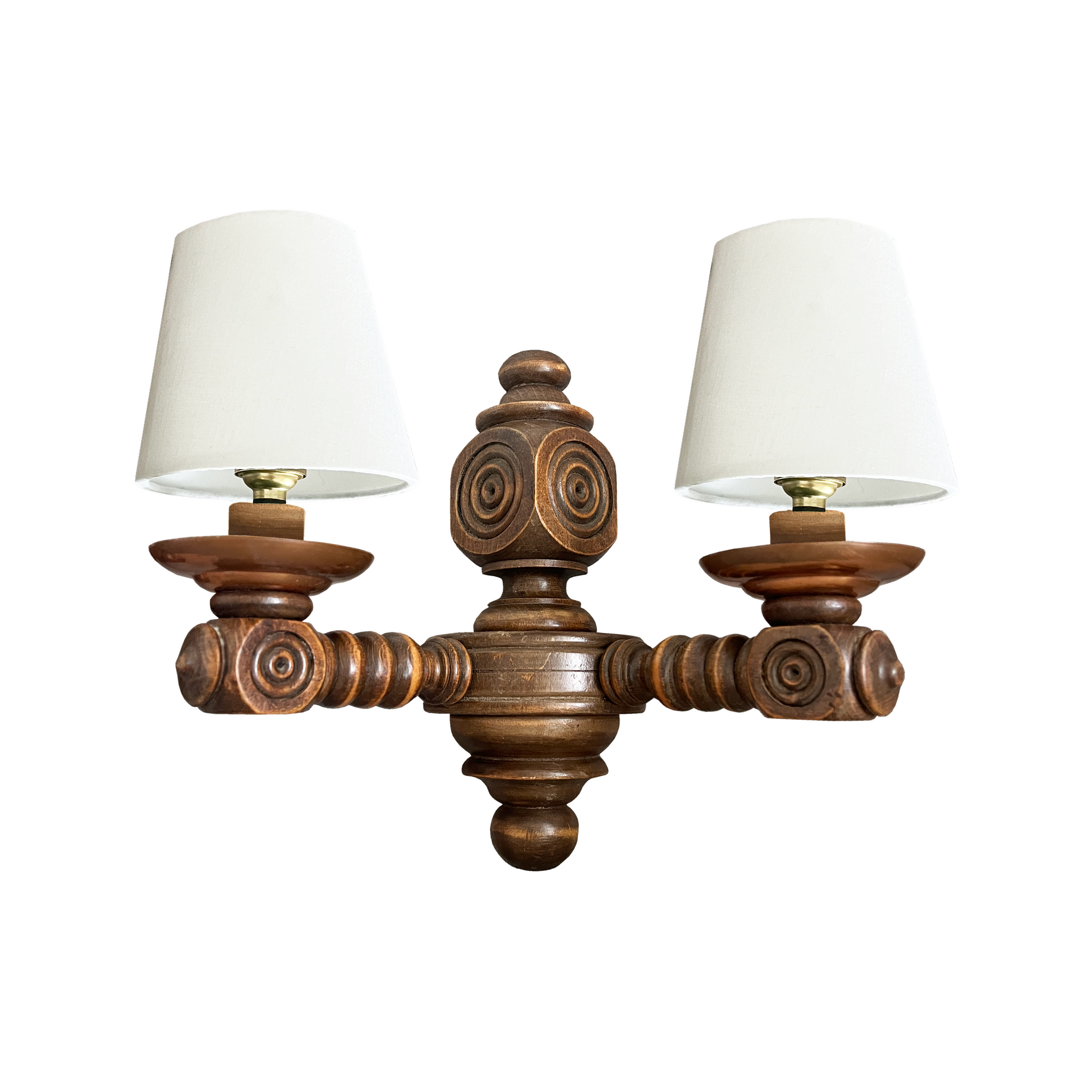 French Carved Twin Arm Wall Lights Charles Dudouyt - detail view