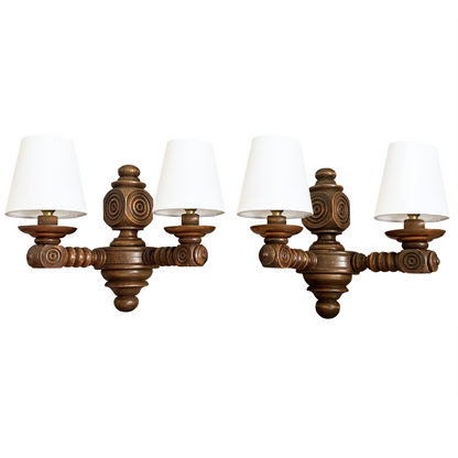 French Carved Twin Arm Wall Lights Charles Dudouyt