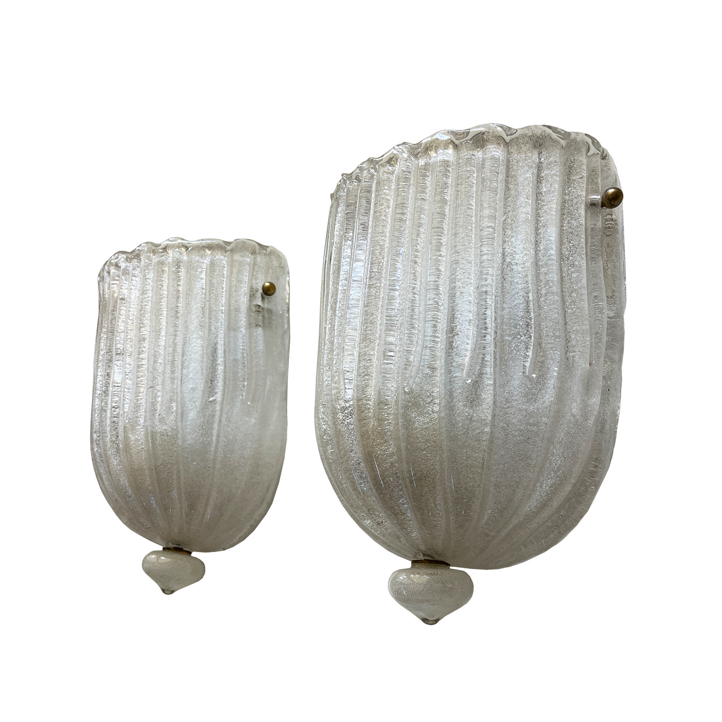 Pair of Vintage White Murano Glass Scalloped Sconces