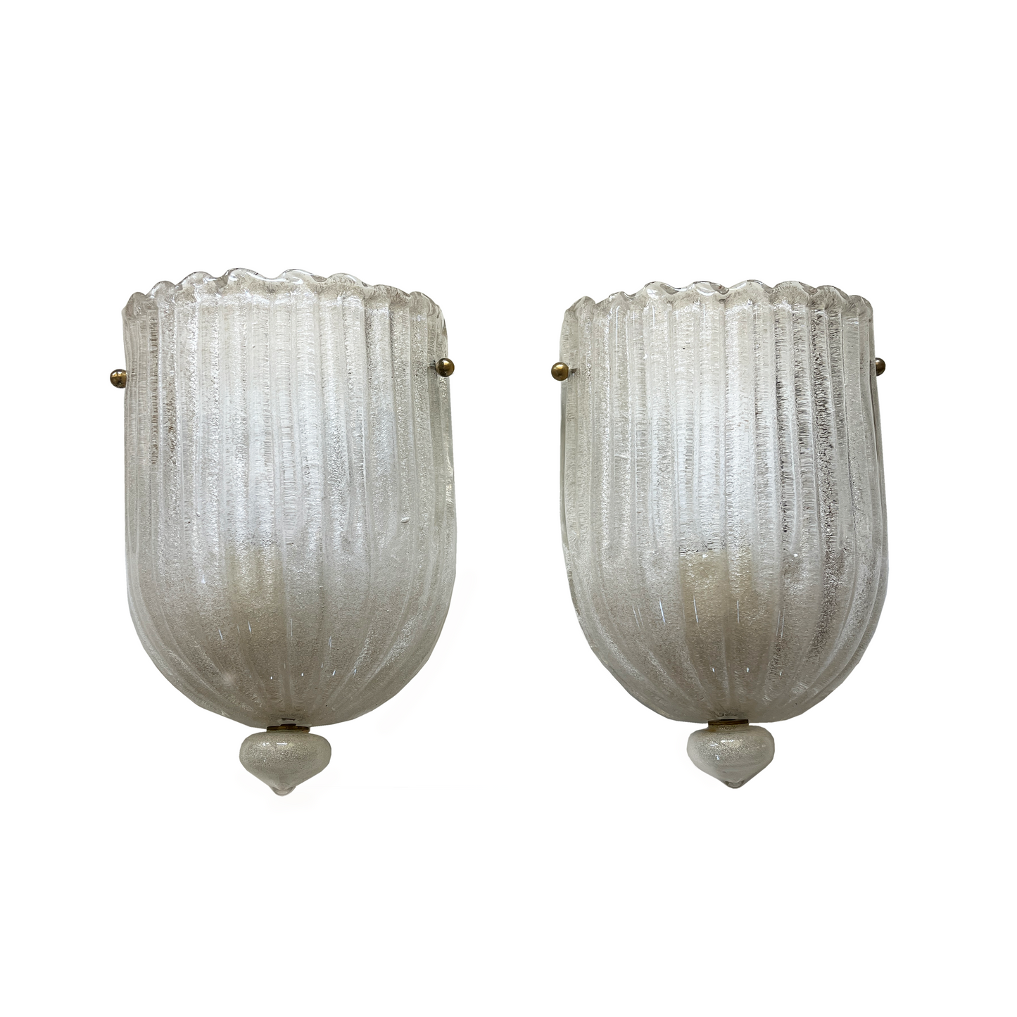 Pair of Vintage White Murano Glass Scalloped Sconces