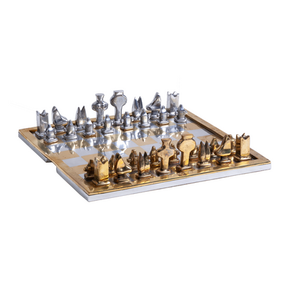 Vintage David Marshall Brass and Aluminum Chess Set