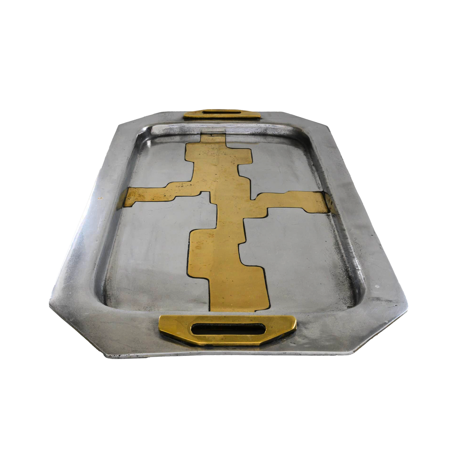 Vintage Brutalist David Marshall Aluminum and Brass Serving Tray