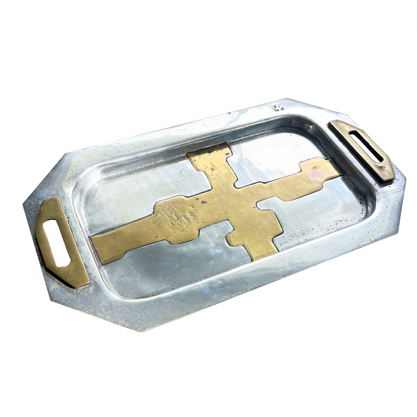 Vintage Brutalist David Marshall Aluminum and Brass Serving Tray