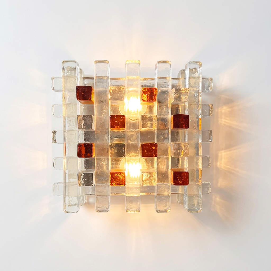 Albano Poli for Poliarte brutalist wall sconce with stacked clear and brown glass bars, 1970s Italian wall light