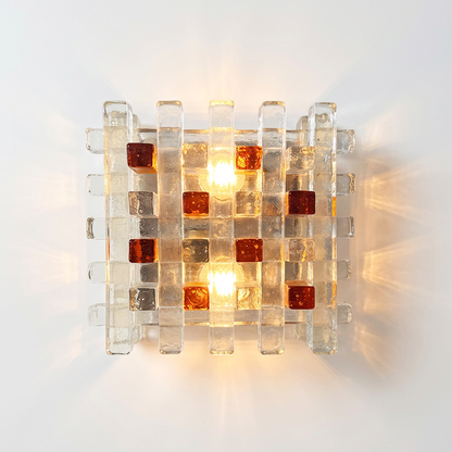 Albano Poli for Poliarte brutalist wall sconce with stacked clear and brown glass bars, 1970s Italian wall light