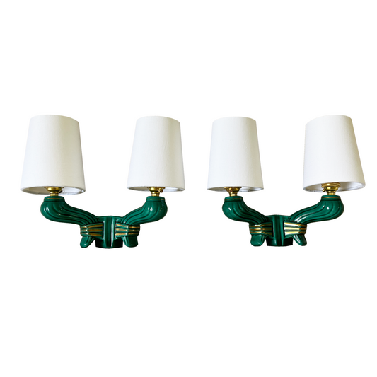 Pair of French Art Deco Twin Arm Wall Lamps