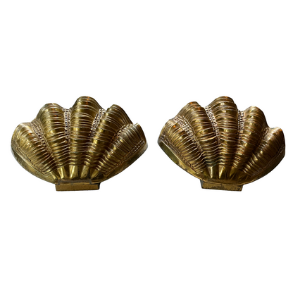 Pair of Vintage Bronze Art Deco Clam Sconces