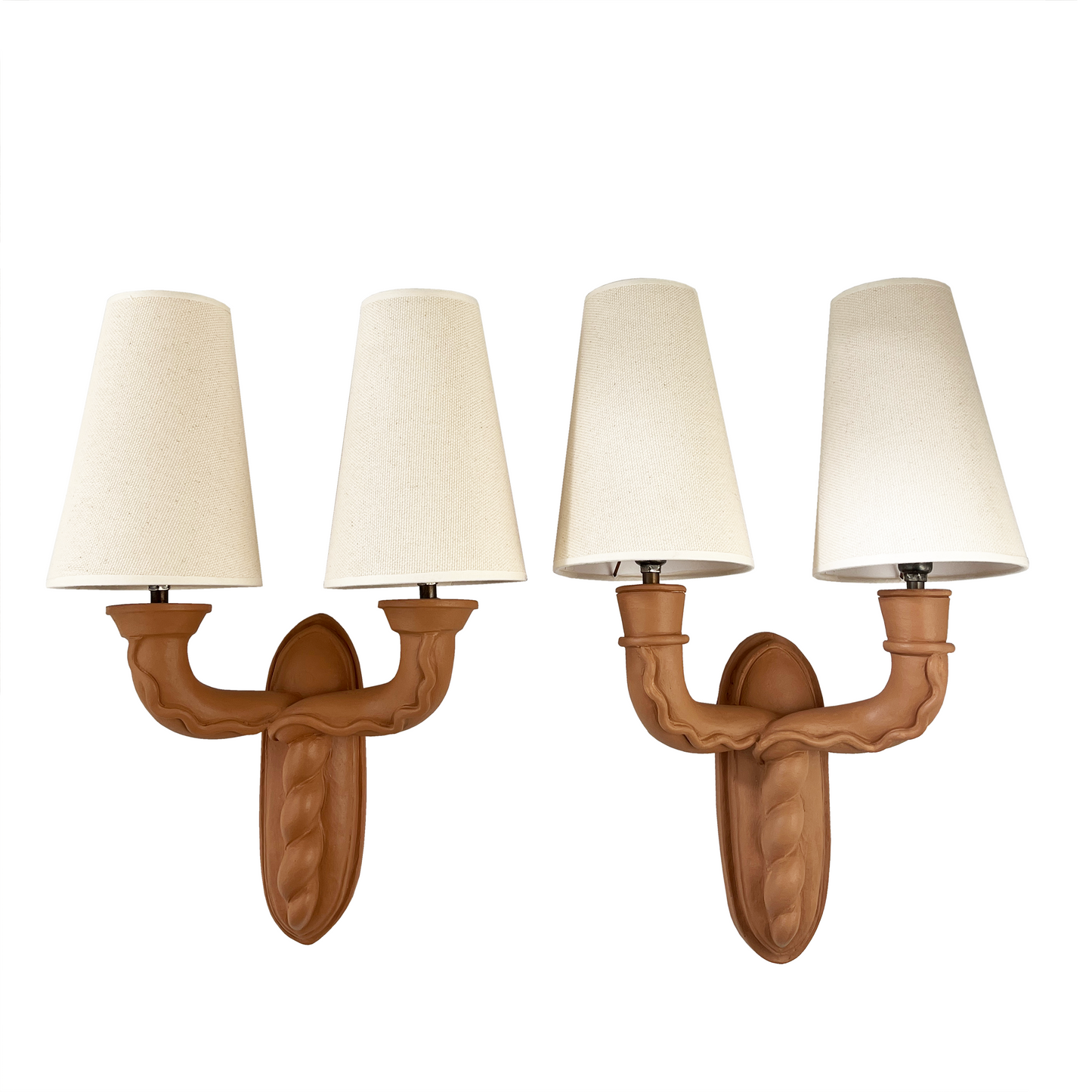 Pair of French Clay Twin Arm Wall Sconces