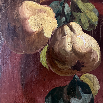 French Still Life Copper Basin and Quinces - Oil on Wood