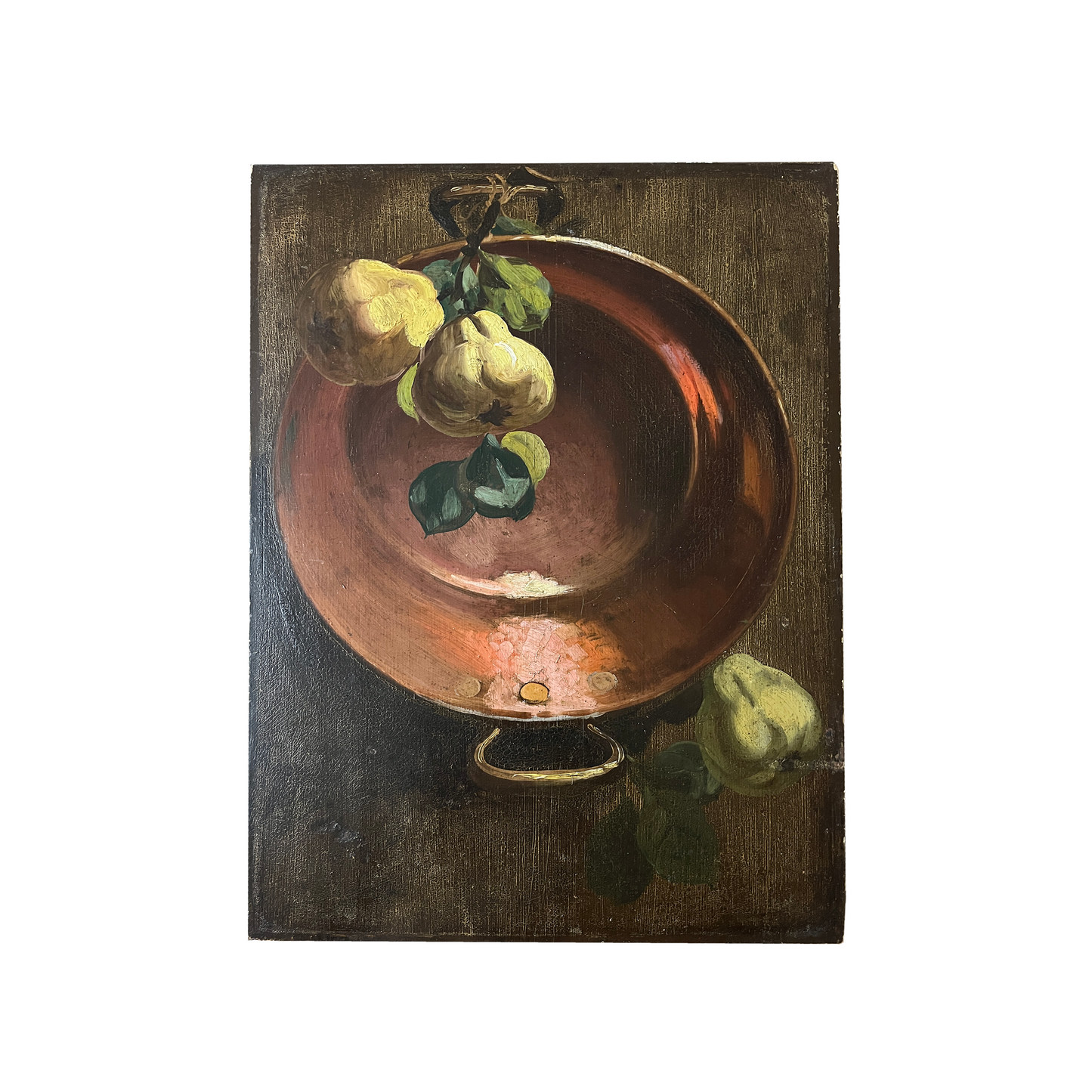 French Still Life Copper Basin and Quinces - Oil on Wood