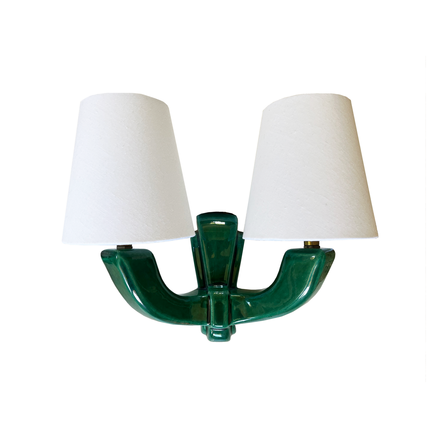 Pair of Twin Arm Emerald Green Ceramic Wall Lights