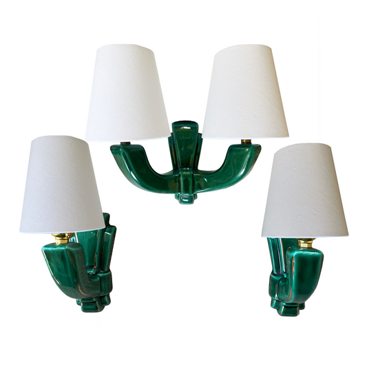Art Deco Emerald Green Ceramic Wall Lights