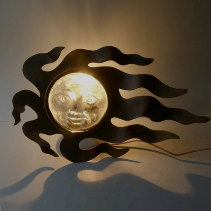 Vintage Sun Wall Light with Patinated Copper Rays