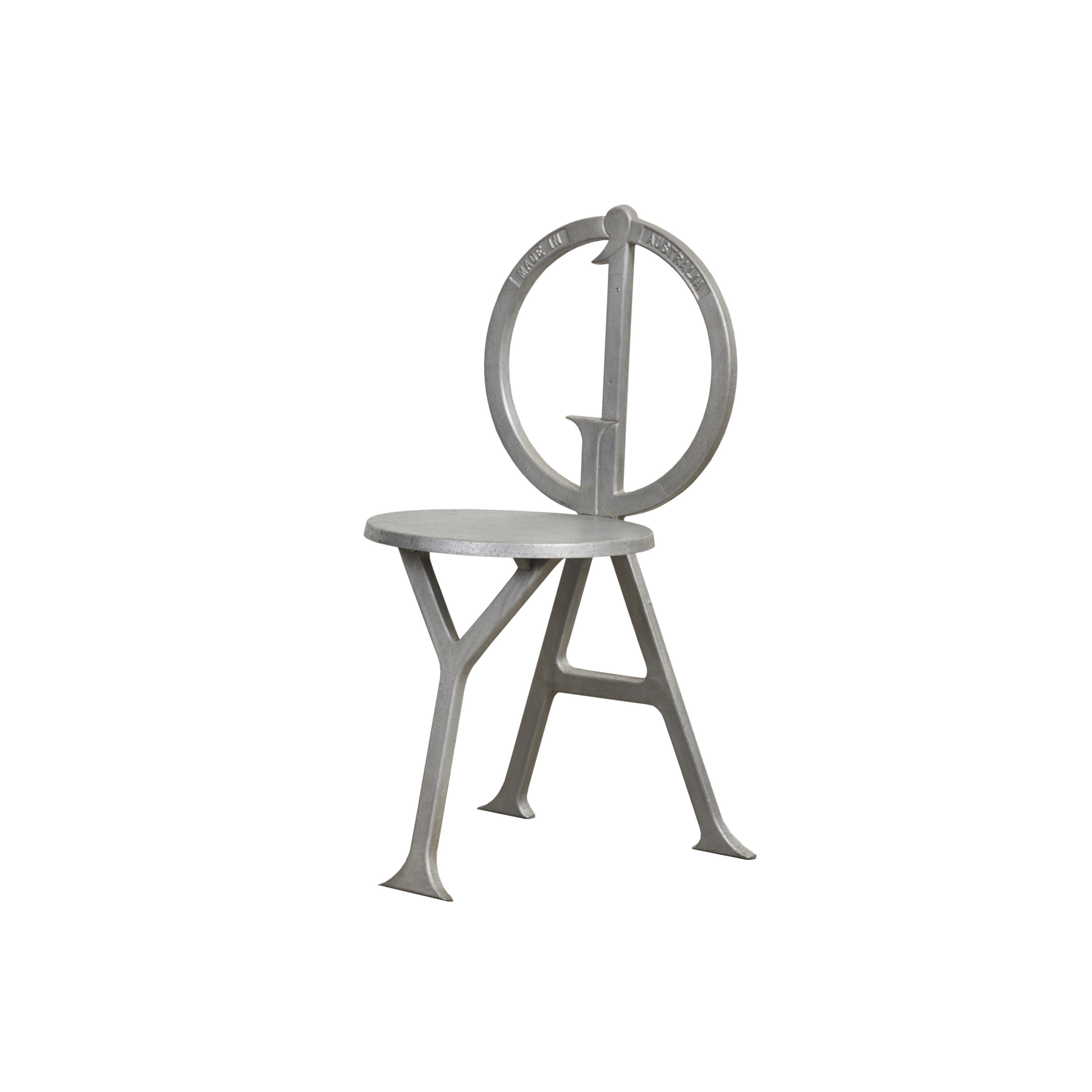Side profile of the G'Day Chair showing the G, D, apostrophe, A and Y letterform construction