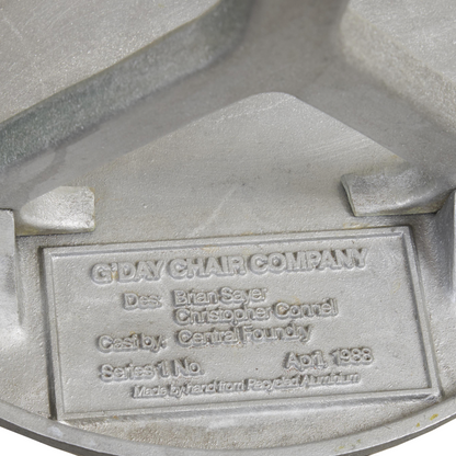 Serial number stamp on the limited edition G'Day Chair by G'Day Chair Co, 1988