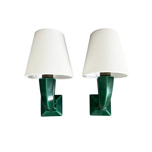 Pair of Emerald Green Ceramic Art Deco Wall Lights