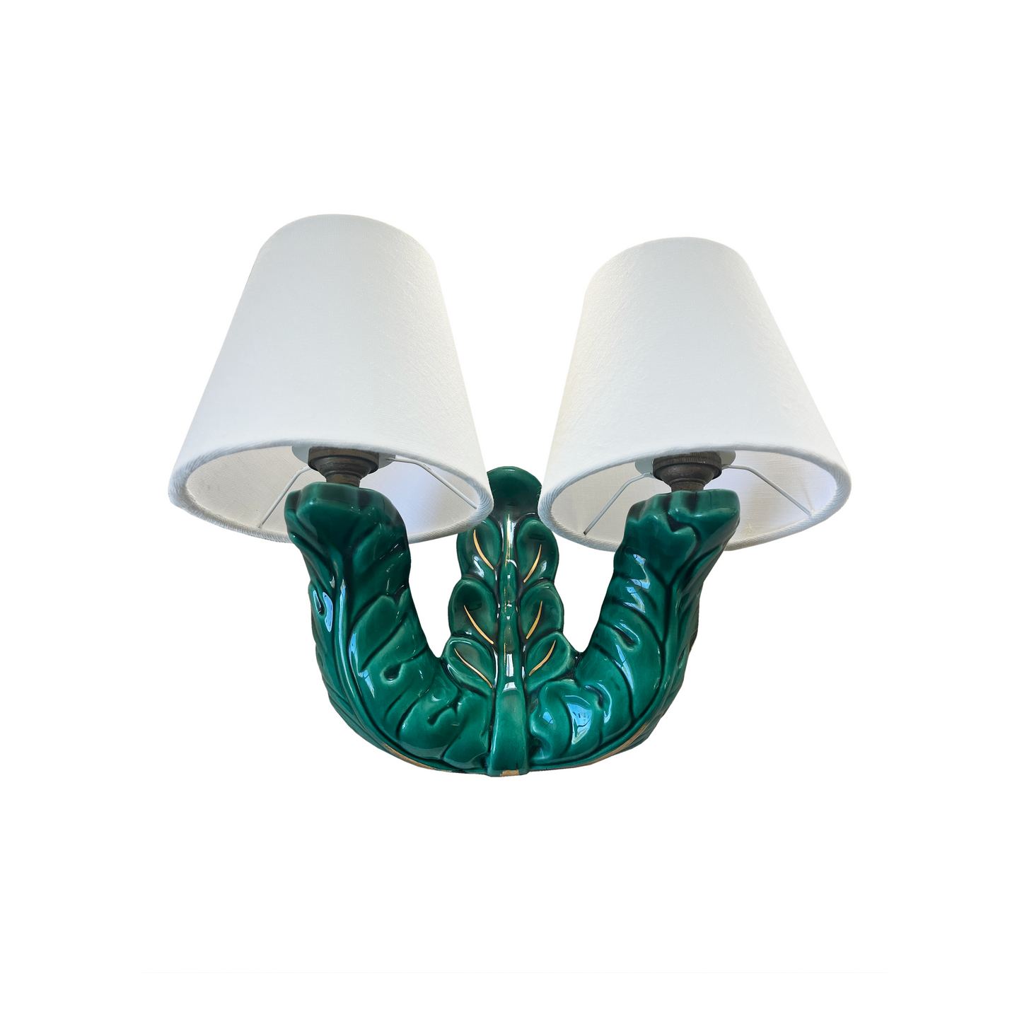 Twin Arm Emerald Green Barbotine Wall Light