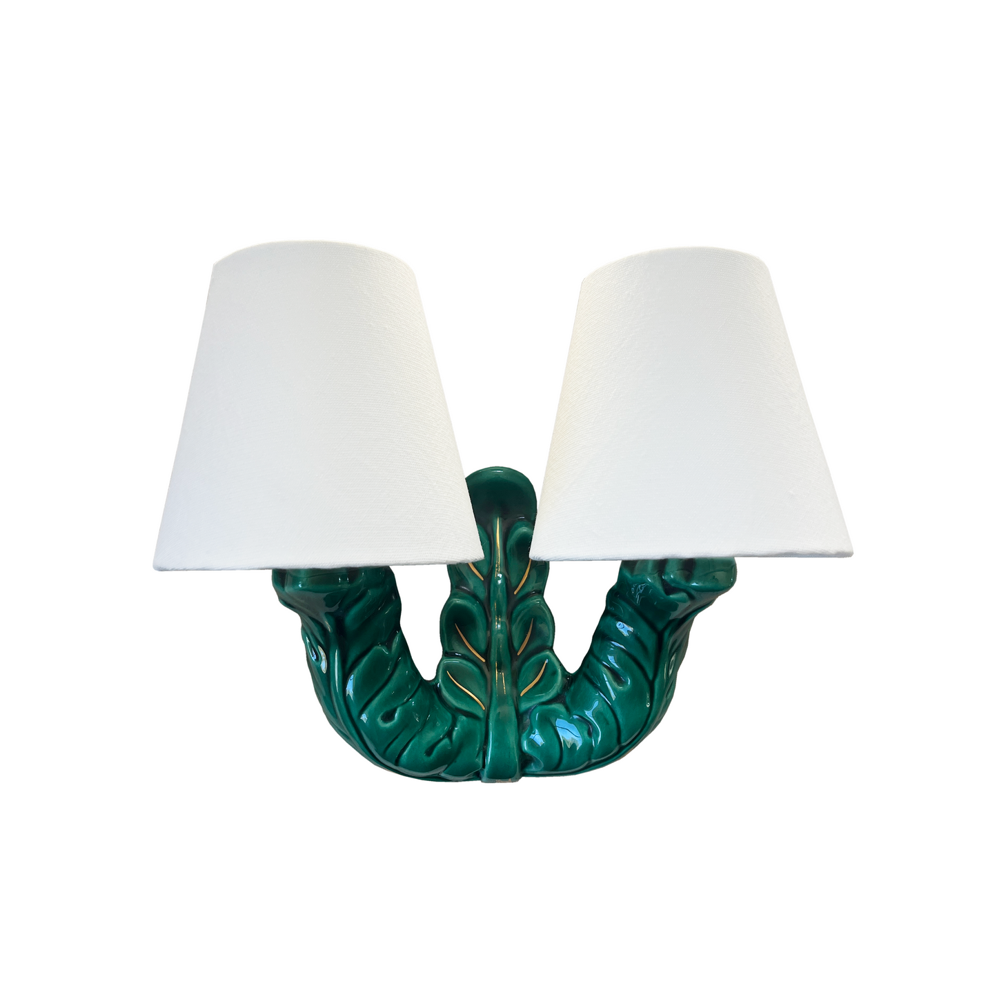 Twin Arm Emerald Green Barbotine Wall Light