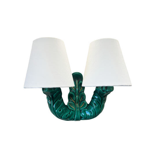 Twin Arm Emerald Green Barbotine Wall Light