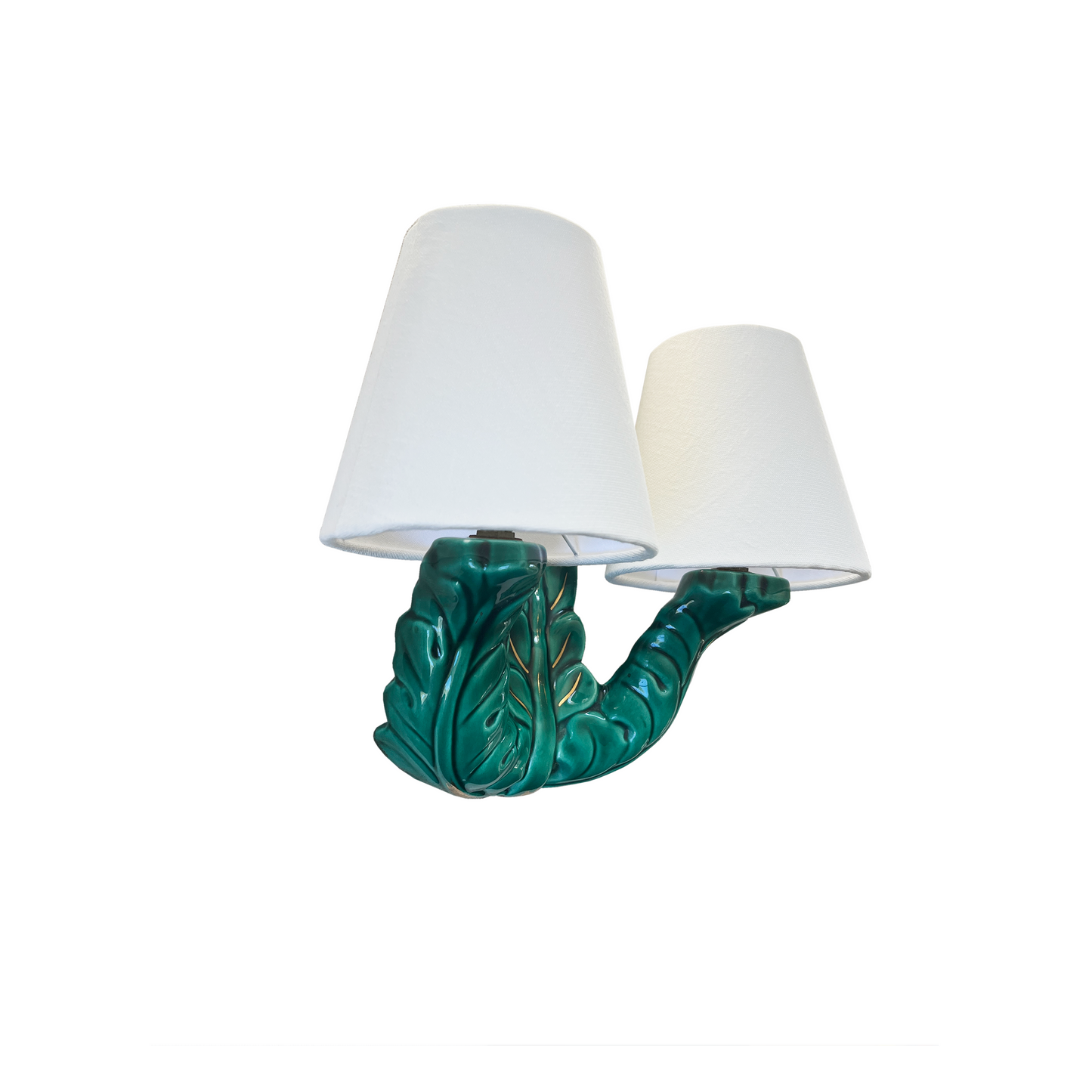 Twin Arm Emerald Green Barbotine Wall Light