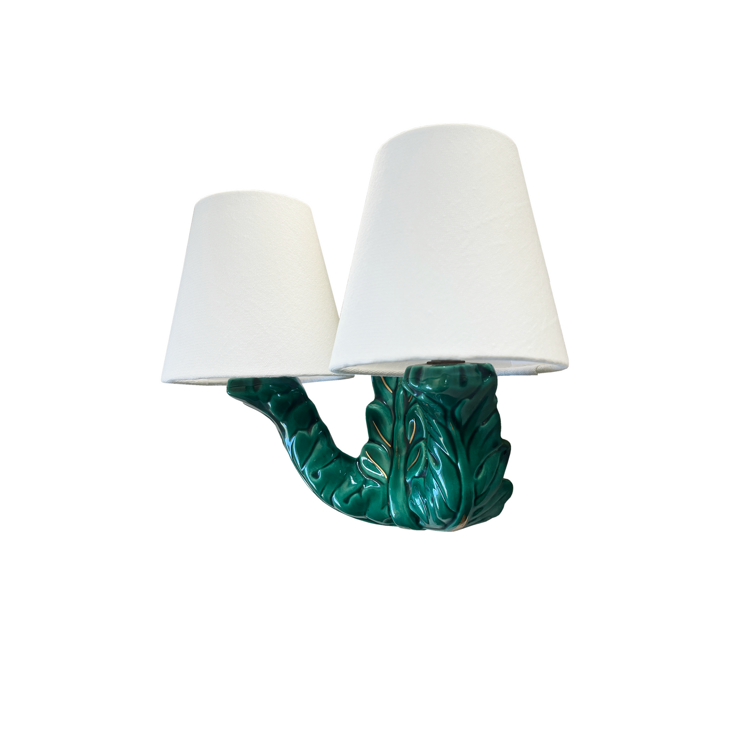 Twin Arm Emerald Green Barbotine Wall Light