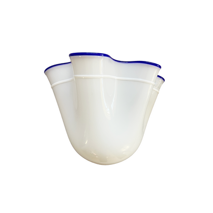 Single Opaline White Murano Glass Wall Light with Blue Rim