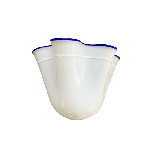 Single Opaline White Murano Glass Wall Light with Blue Rim