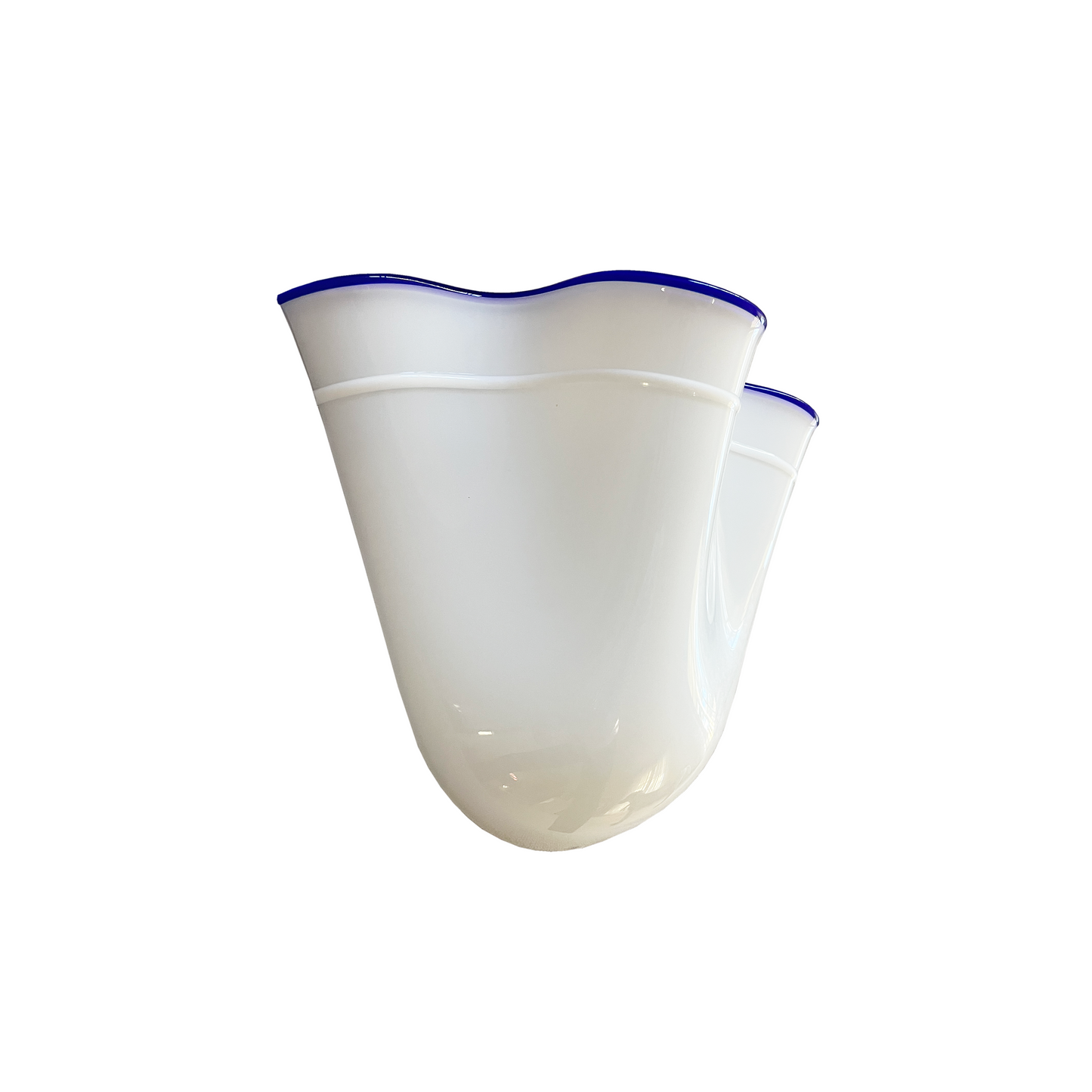 Single Opaline White Murano Glass Wall Light with Blue Rim