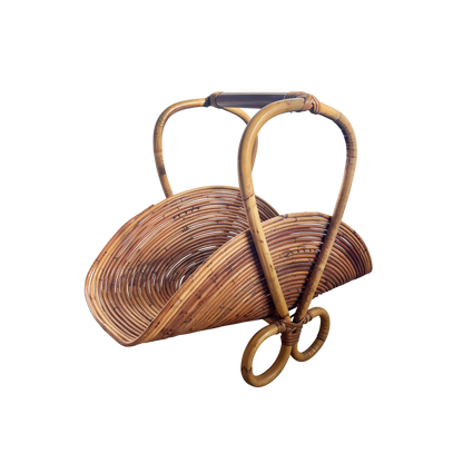 Vintage Bamboo and Rattan Italian Magazine Rack
