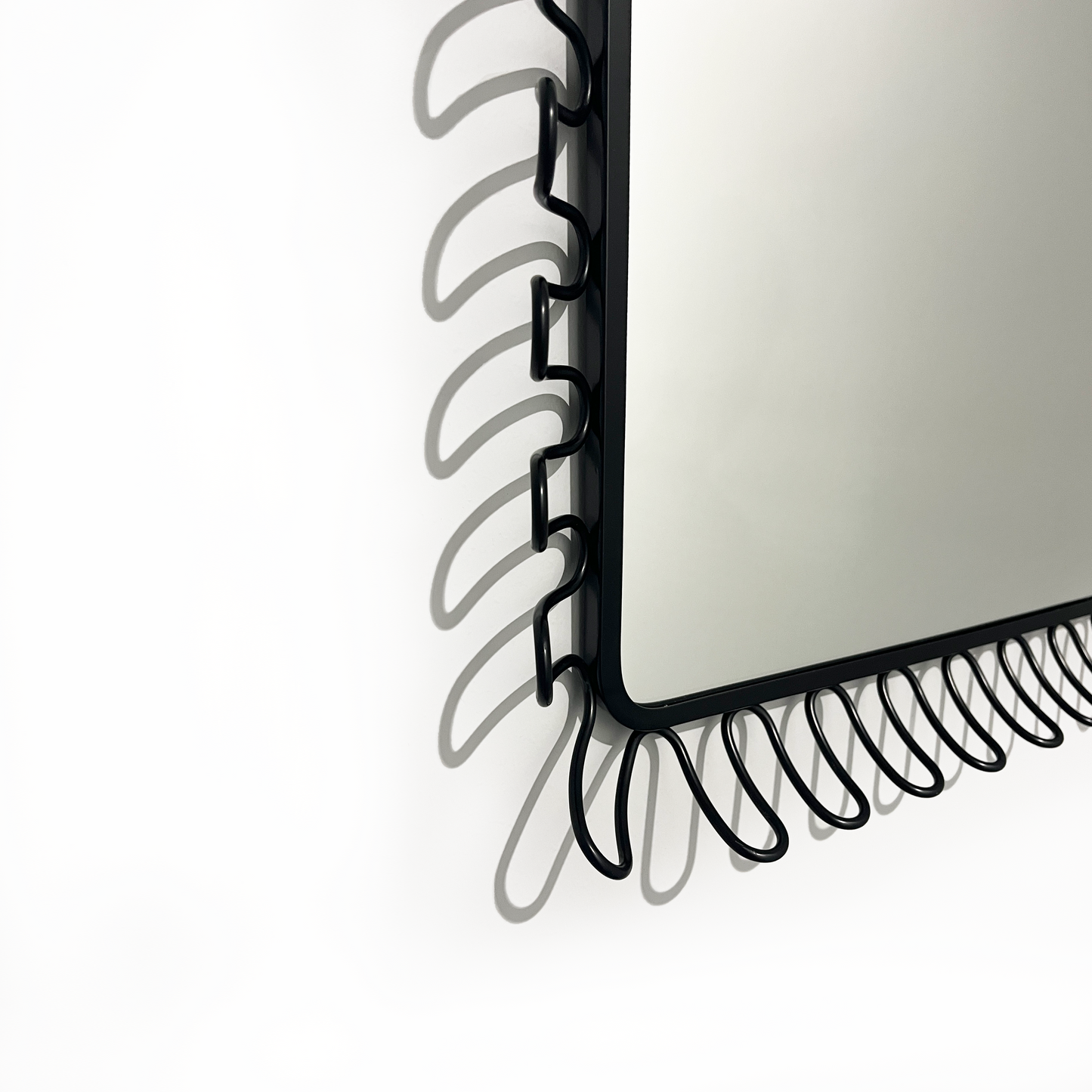 Vintage Black Mandal Wall Mirror With Undulating Loops