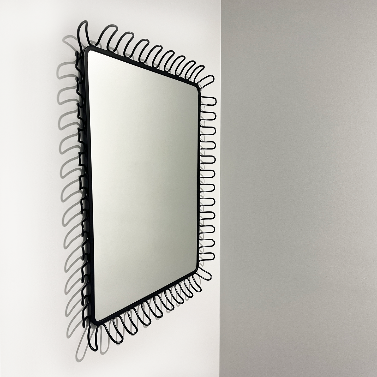 Vintage Black Mandal Wall Mirror With Undulating Loops