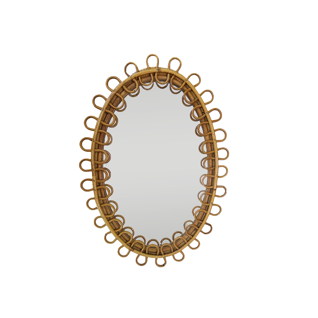 Italian oval rattan and bamboo mirror with looped detail, attributed to Franco Albini, 1960s