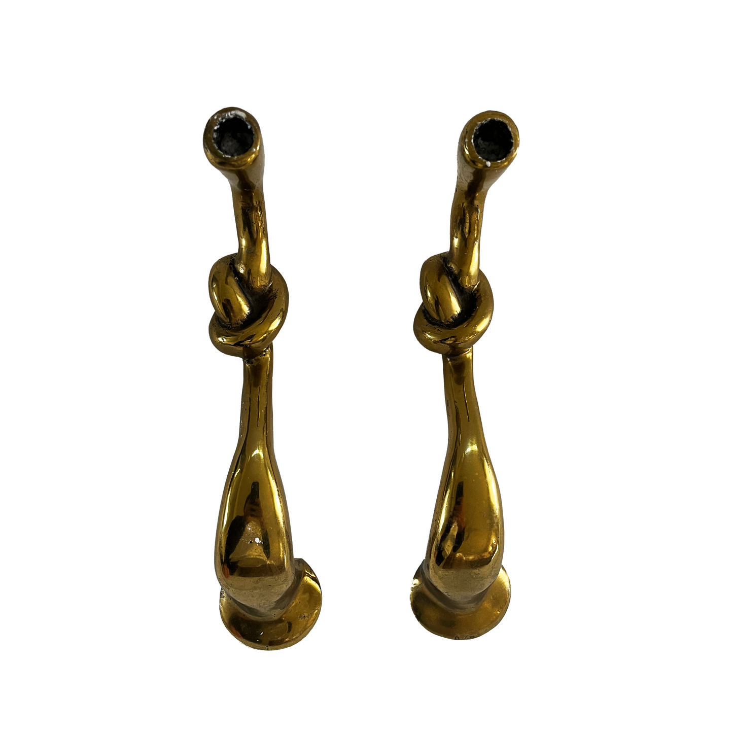 A Pair of Vintage Knot-Shaped Brass Candle Holders