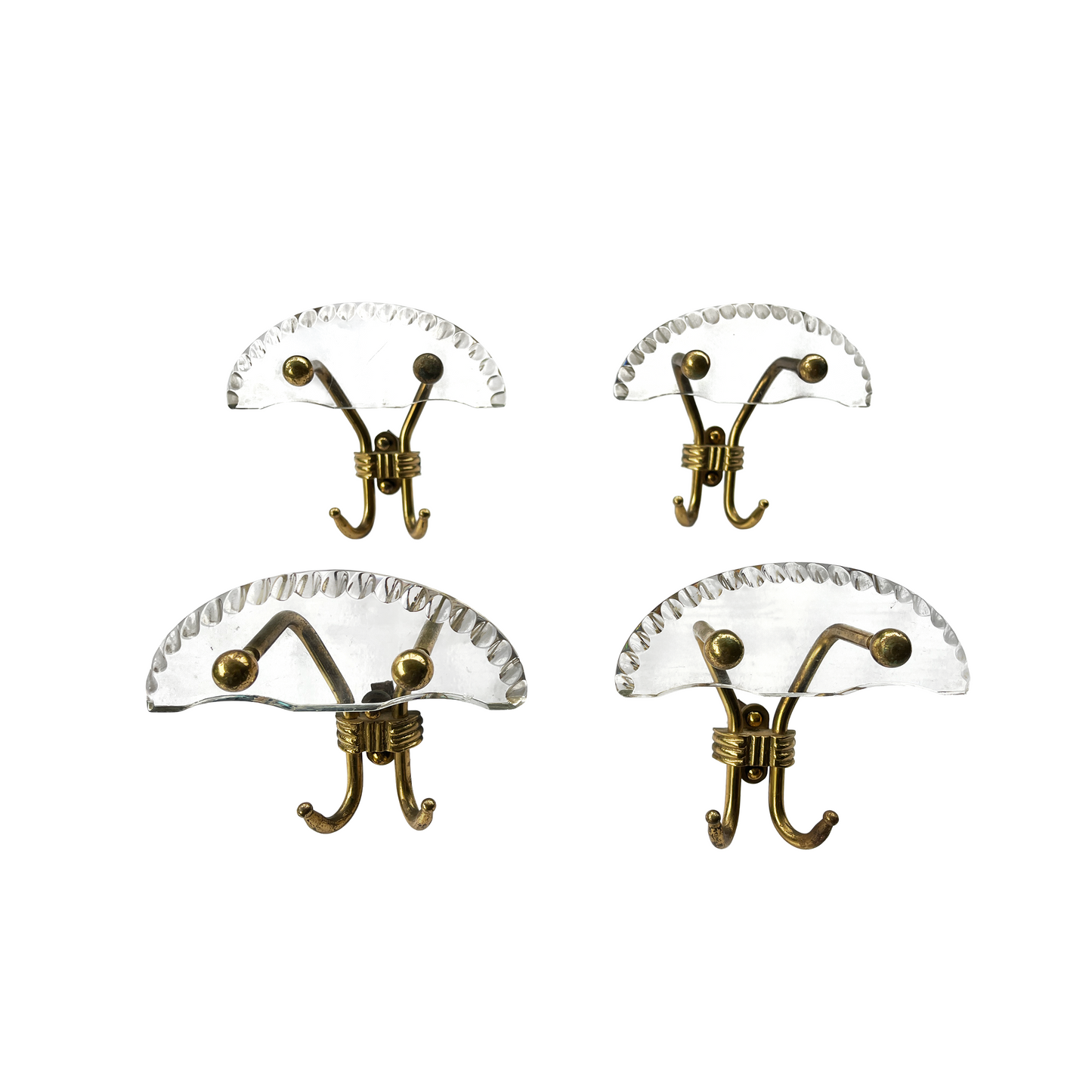 1950s Italian demi lune wall hook with hand-chiselled perspex and brass support