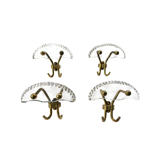 1950s Italian demi lune wall hook with hand-chiselled perspex and brass support